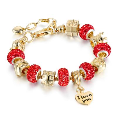 China TRENDY Dangling Charm Bracelet Jewelry Women Crystal Charm Bracelet Fashion Girls I Love You Charm Bracelet for sale