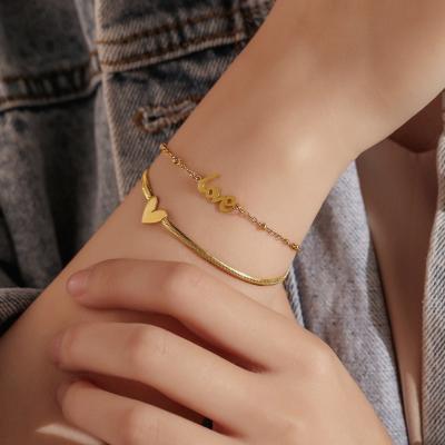 China Fashionable new stainless steel double layered love anklet chain temperament design bracelet anklet new for sale