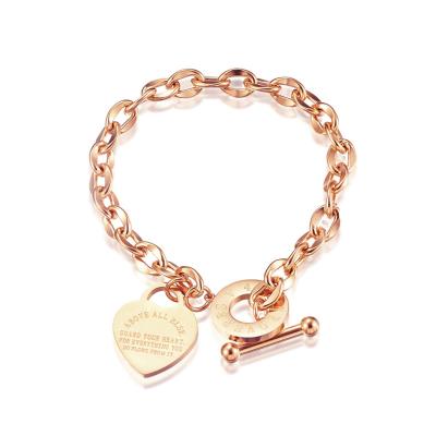 China New Trendy Fashion High Quality Heart Rose Gold Ladies Stainless Steel Pendant Bracelet for sale