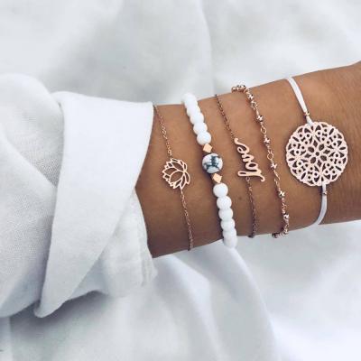 China New Products BOHEMIA Lotus English Bracelet White Turquoise five piece set bracelet for sale