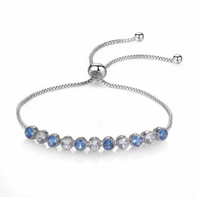 China TRENDY Girls Fine Blue And White Circle Zircon Bracelet Silver Plated Adjustable Pull Bracelet For Woman for sale