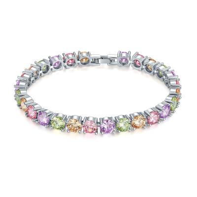 China TRENDY One Row Candy Color Zircon Charm Bracelet Jewelry, Fashion Women's Crystal Tennis Charm Bracelet for sale