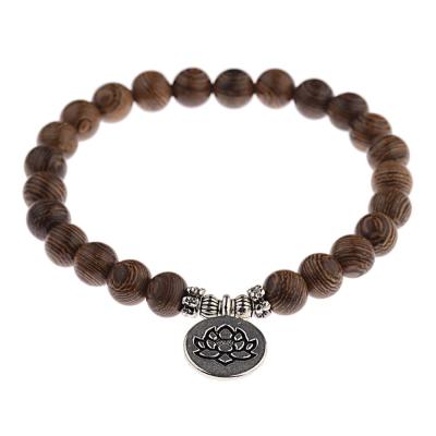 China TRENDY Wooden Beads Bracelet, Yoga Chakra Chicken Wings Men Pray Bracelet, Elastic Wood Bracelet for sale