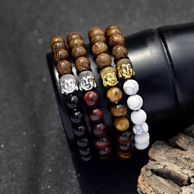 China New Fashion Trendy Wooden Tiger Eye Stone Beaded Bracelet Jewelry Buddha Bracelet Couple Wooden Bead Bracelet for sale