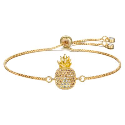 China Luxury Personalized High Quality FASHIONABLE Gold Plated Zircon Bracelets Adjustable Real CZ Pineapple Bangle for sale