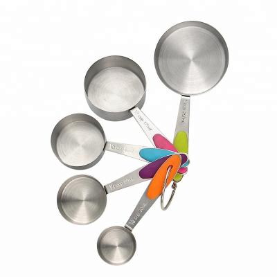 China Hot Selling Stocked 5 Pieces Stainless Steel Measuring Cup Set With Silicone Handle for sale