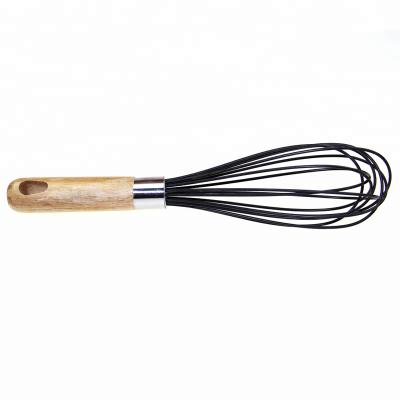 China 11 Inches Workable 8 Wire Silicone Beater / Egg Beater With Wooden Handle for sale