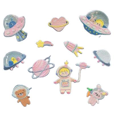 China Other Factory Direct Selling Little Girl Astronaut Embroidered Cloth Stick Clothes Bag Decoration DIY Ho Soft Self Adhesive Patch for sale