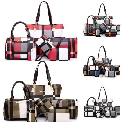 China Wholesale Fashion ROBO Fashion Handbags 6 PCS Set Women Luxury Plaid Colors Female Shoulder Handbag Leather Tote Bag for sale