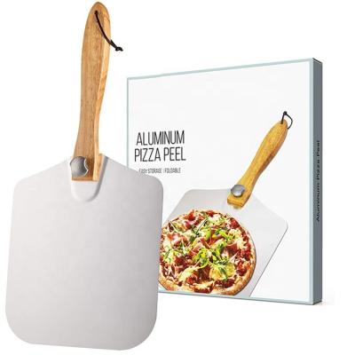 China Hot Selling Viable Pizza Peel 14inch Aluminum Foil Pizza Spinning Skin With Wooden Handle for sale