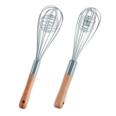 China Viable Stainless Steel Egg Beater Egg Beater Manual Beater Custom Wood Handle Cooking Tools For Home Restaurant for sale