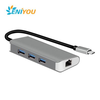 China Wholesale Electronics Manufacturer USB Type C Hub With Ethernet RJ45 Port + 3 Port USB 3.0 Hub for sale