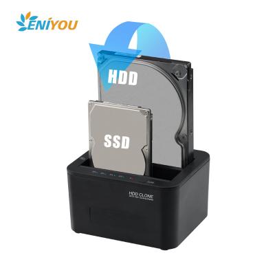 China Plastic Compact Dual Bay USB 3.0 to SATA HDD Hard Drive Clone Docking Station Support 2.5/3.5 Inch HDD SSD for sale