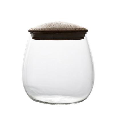 China Sustainable Factory direct selling glass transparent storage tank sealed storage tank creative mushroom bamboo cover for sale