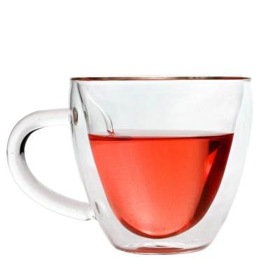 China Modern Creative heart-shaped double layer glass with handle Cold drink cup for sale