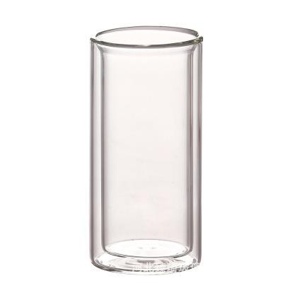 China Contemporary Clear Borosilicate Glass 240ml 300ml high and low double glass juice cup for sale