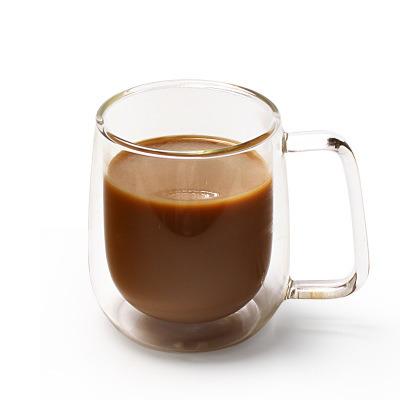 China Contemporary 350ml high borosilicate coffee cup double wall drinking glass with handle for sale