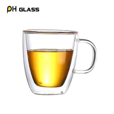 China Contemporary 200ml/380ml/480ml Double layer glass High borosilicate glass cup coffee cup with handle for sale