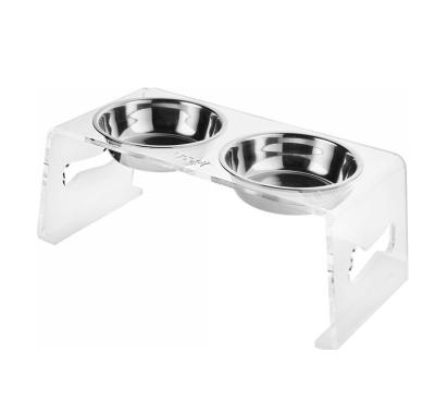 China BSCI Sustainable Factory Acrylic Dog Food Roll Pet Feeder Holder With 2 Stainless Steel Bowls for sale