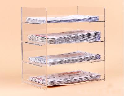 China Universal Use For Storing Accessories And Other Custom Clear Tiered Organizer Magazine Document Brochure Tray Sign Holder Acrylic Small Items Desk File Folder for sale