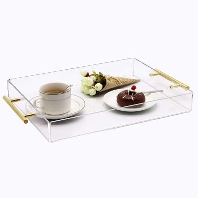 China BSCI Eco-Friendly Factory Clear Lucite Acrylic Serving Tray With Gold Handles Tub Tray Acrylic for sale