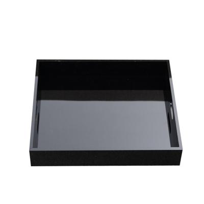 China BSCI Factory Rectangle Black Eco - Friendly Acrylic Tray Lucite Serving Tray With Handles for sale