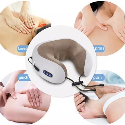 China Ten Neck Electric Pulse Neck Massage Pillow For Pain Relief U Shake Rechargeable Neck Massager With Heat for sale