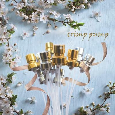 China Non Spill 0.8cc ~0.15cc Golden Silver Color Aluminum Crimp Sprayer Crimp Pump 20mm Discharge 15mm 18mm for sale