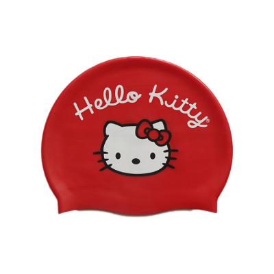 China Waterproof Red Children's Cartoon Printed Swimming Hat Silicone Swimming Cap Waterproof Swimming Cap for sale