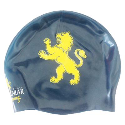 China Warehouse Waterproof Stain Printed 100% Adult Swim Cap Elastic Enlarged Waterproof Swim Cap Silicone Swim Cap The Top for sale