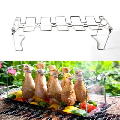 China Modern Steel Chicken Leg And Wing Rack Rack For Grill Smoker Oven With Drip Tray Easy To Use High Grade Stainless for sale