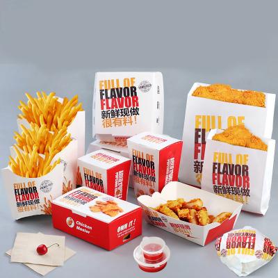 China Disposable Fast Food Packing Box Fried Chips Burger Custom Print Paper Hamburger Box Packaging for sale