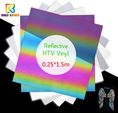 China Apparel Rainbow HTV 0.25*1.5m Roll Reflective Heat Transfer Vinyl Rolls For DIY T-shirts Iron On Vinil Cricut Stretch Reflection for sale