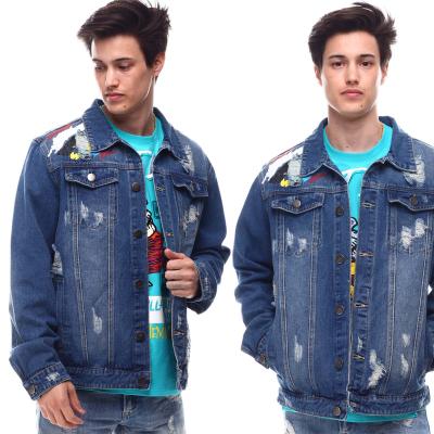 China Breathable American hot sale jeans jacket men denim winter denim pocket jacket denim ripped jacket for sale