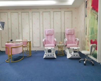 China Modern Luxury Goods Nail Salon Pink Color Pedicure Chairs And Luxury Modern Manicure Table Set for sale