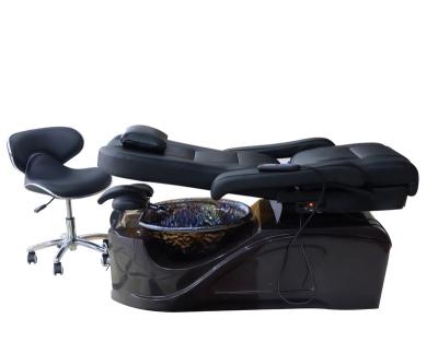 China Modern Luxury Flat Nail Salon Furniture Full Flat Durable Recliner And Swivel Black Pedicure Spa Chair for sale