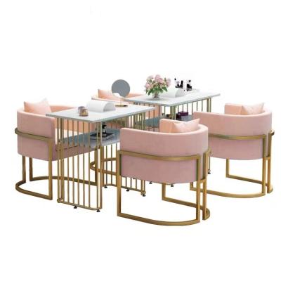 China Modern Color Customized Salon Furniture Pink Pedicure Chair and Nail Manicure Table Set for sale