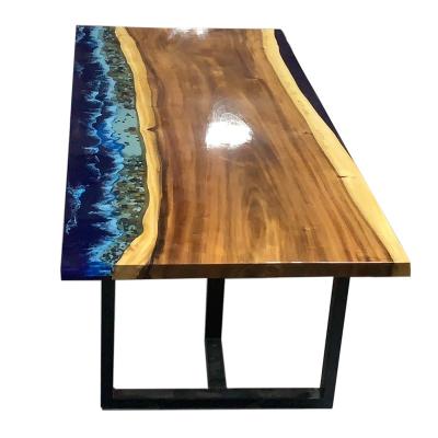 China Modern Luxury Handwork Table Restaurant Epoxy Resin Blue Beach Table for sale