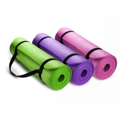 China Non-Slip Extra Thick NBR Exercise Yoga Mat 10mm For Pilates Fitness Workout W Carry Strap for sale