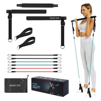 China Band +Metal tuber+Fabric Foot Straps Pilates Bar Kit With Resistance Bands Compact 3-Section Exercise Sticks Bar / Equipment Home Workout Compact Bar gymnasium for sale