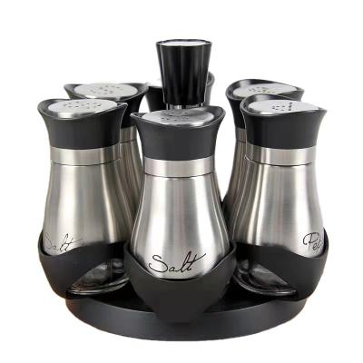 China Viable Lowest Price Stainless Steel Salt Pepper Shakers Revolving Bottle Stainless Steel Spice Seasoning Glass Jar for sale