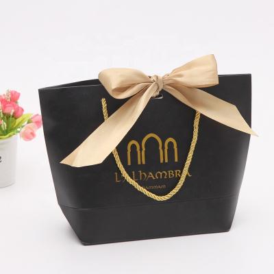 China Recyclable Bowknot Jewelry Paper Bag Rose Gold Gift Marble Offset Printing Recyclable White Paper Ivory Board Women's Clothing Packaging WZ for sale