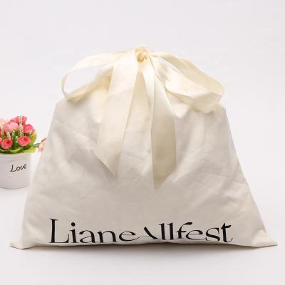 China Recycled Custom Printed Muslin Fabric Drawstring Cotton Packaging Bags With Logo for sale