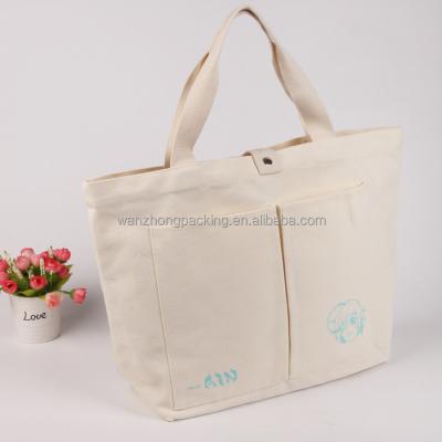 China Custom Made Eco-Friendly Natural Factory Greige 12oz Cotton Canvas Tote Shopping Bag With Two Pockets Recyclable for sale