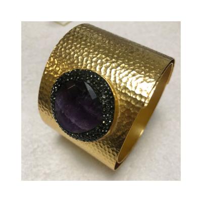 China Africa Gold Plated Alloy Rough Stone Bracelets Raw Quartz Amethyst Bracelet for sale