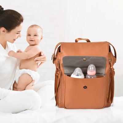 China Durable Rectangular Leather Diaper Backpack Baby Cloth Design Mom Bag Backpack Leather Diaper Bags for sale