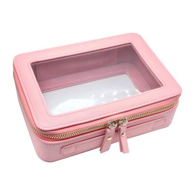 China NATIONAL Clear Leather Cosmetic Purse Bag PVC Travel Toiletry Bag Leather Toiletry Bag Stage Approved for sale