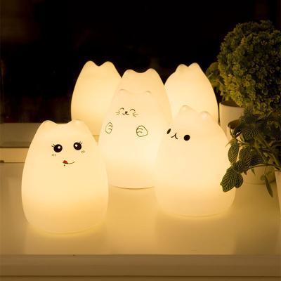 China 2021 New Rechargeable Kids Bedroom Lights Cute Cat Shape Portable LED Night Lamp Colorful Silicone Rechargeable Touch Control Light ing for sale