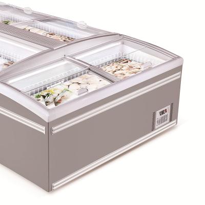 China 850L Commercial Single-Temperature Single-Temperature Top Open Glass Door Chest Island Freezer for sale