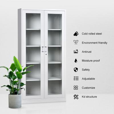 China (Height)Adjustable Metal Book Case Storage Closet With Glass Swing Doors for sale